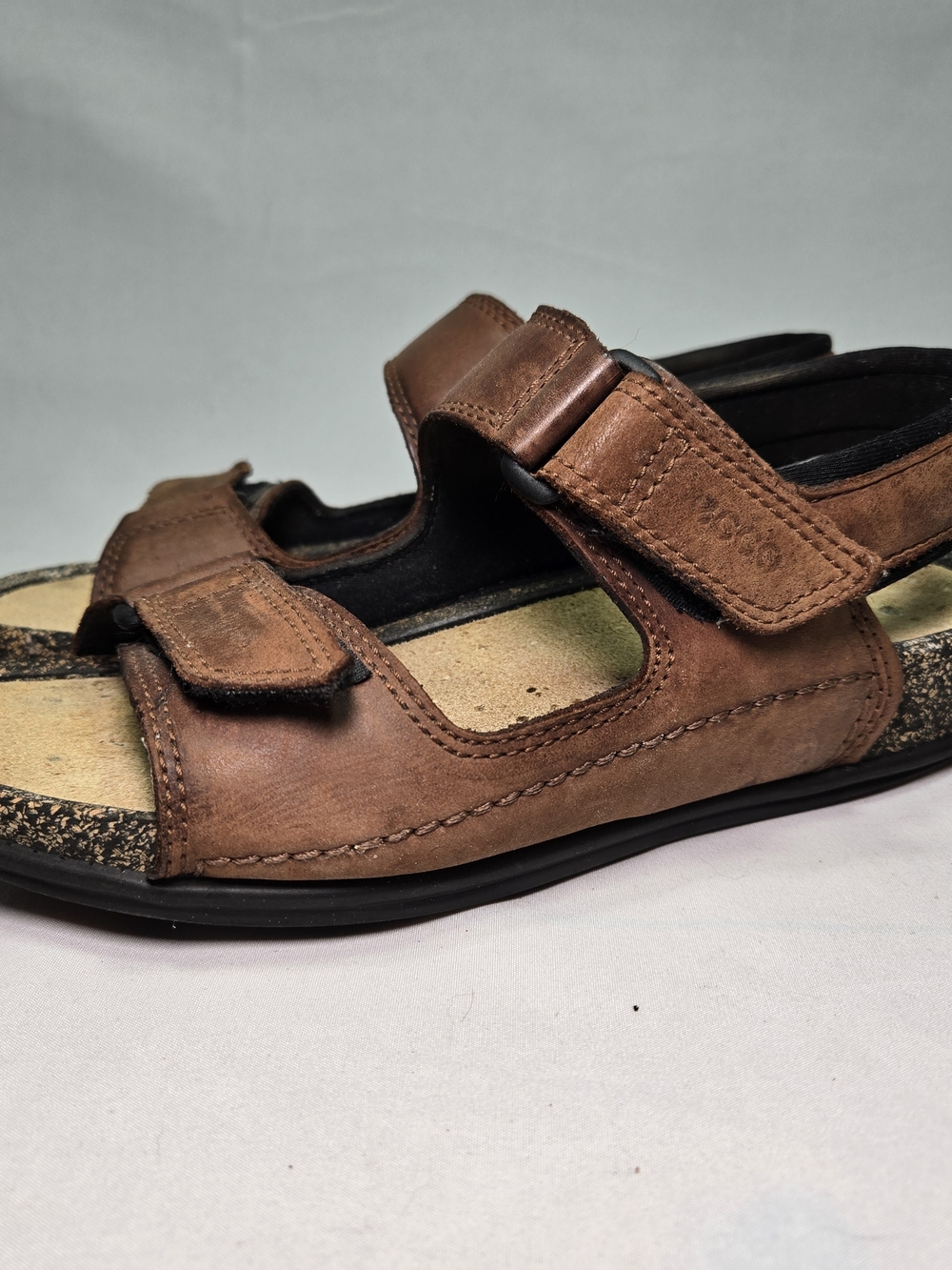 ECCO Cosmo Open Toe Women Brown Sandals Sz 38 US 7-7.5 Nubuck Leather Cork